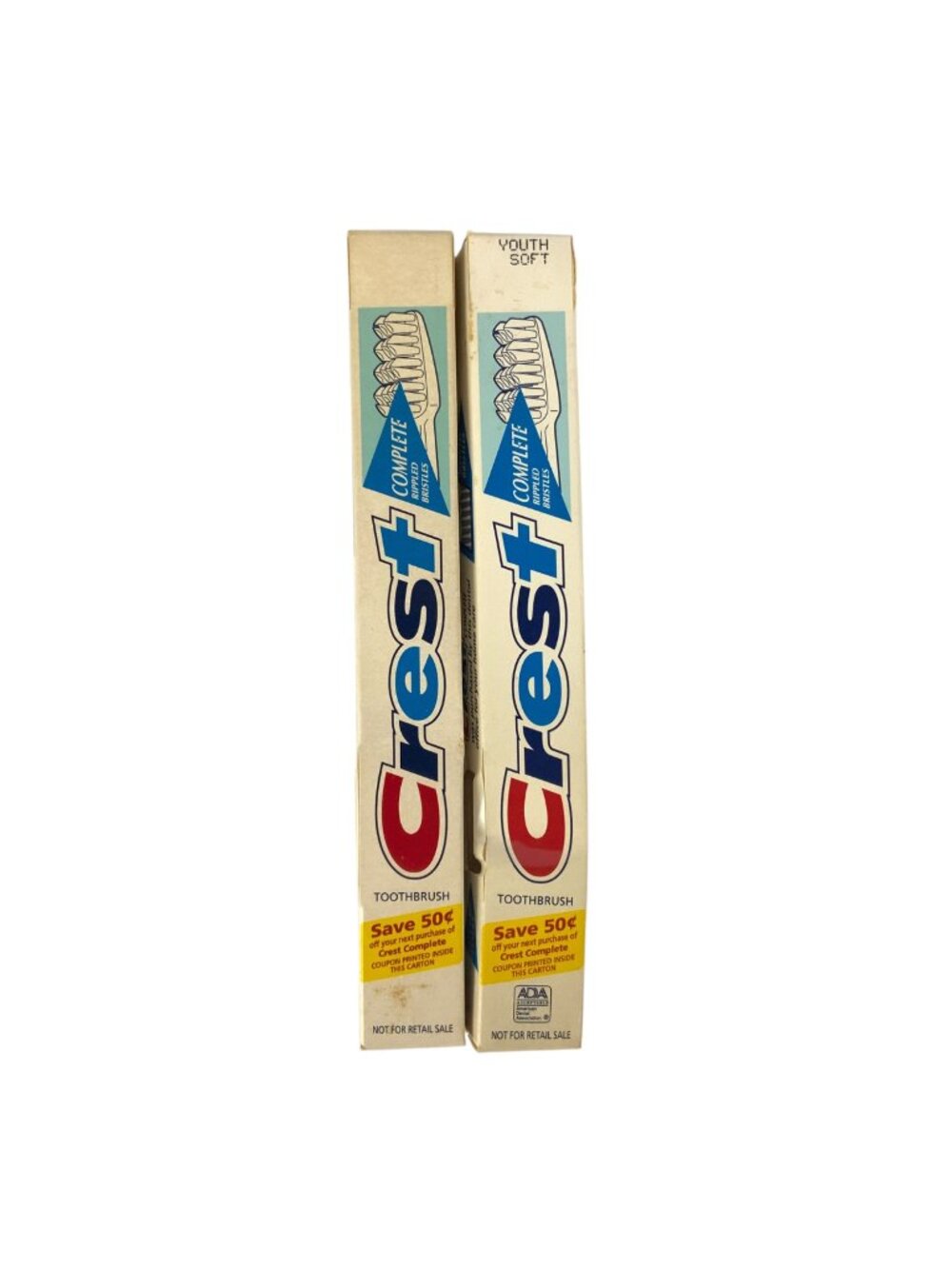 Crest Complete Youth Soft Toothbrushes Set of 2 Rippled Bristles Easy Grip 1995